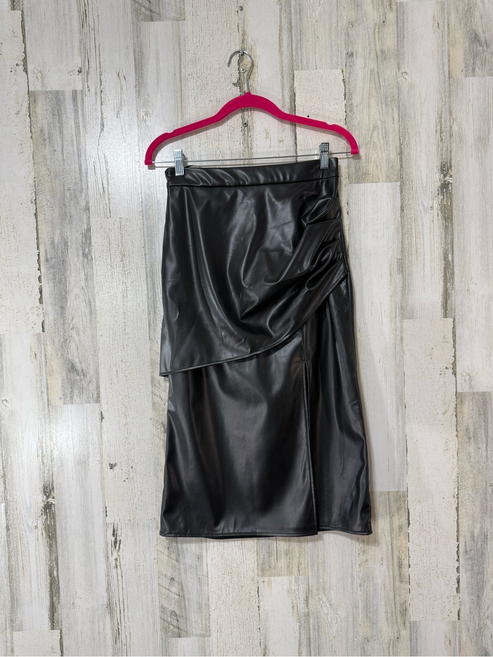 Faux Leather Black Ruched Pencil Skirt - Women
